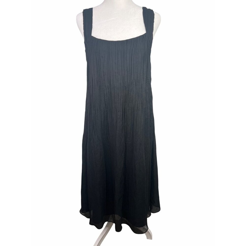 Eileen Fisher Black Lightweight Crinkle Chiffon Sleeveless Silk Dress XS - Picture 5 of 14